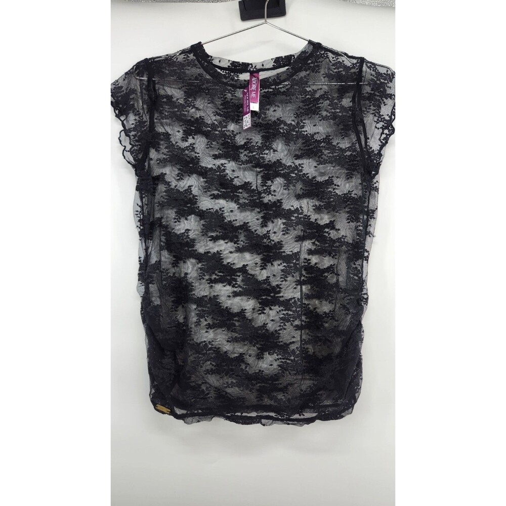 Adore Me Women's Large Black T-Shirt NWT Elastane Lace Sleepwear